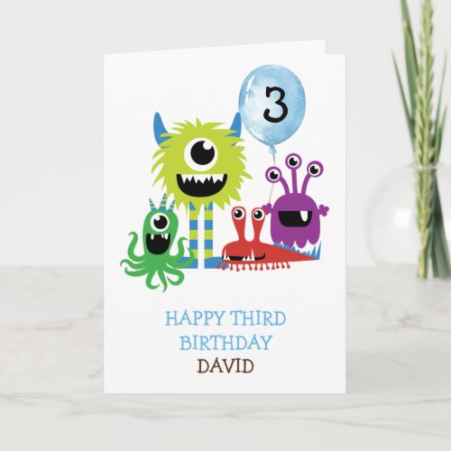 Cute Monsters Boy Happy Birthday Personalized Card