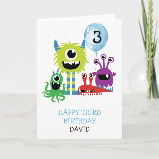 Cute Monsters Boy Happy Birthday Personalized Card | Zazzle