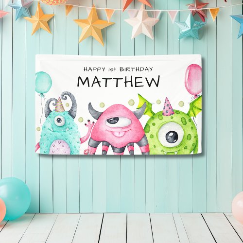 Cute Monsters Boys Happy Birthday Banner