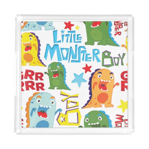 Cute Monsters Childrens Fun Seamless Acrylic Tray