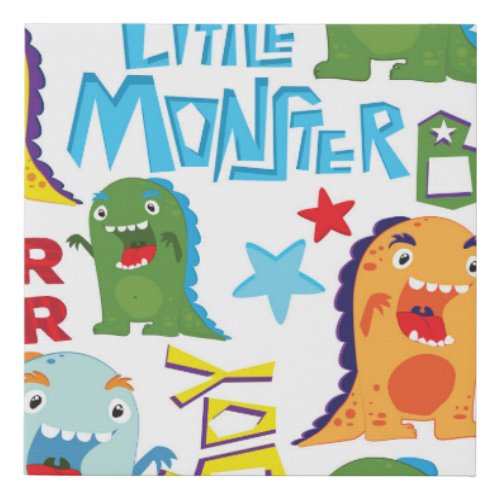 Cute Monsters Childrens Fun Seamless Faux Canvas Print