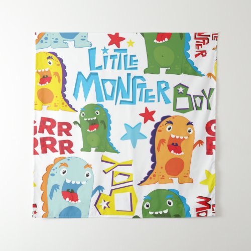 Cute Monsters Childrens Fun Seamless Tapestry