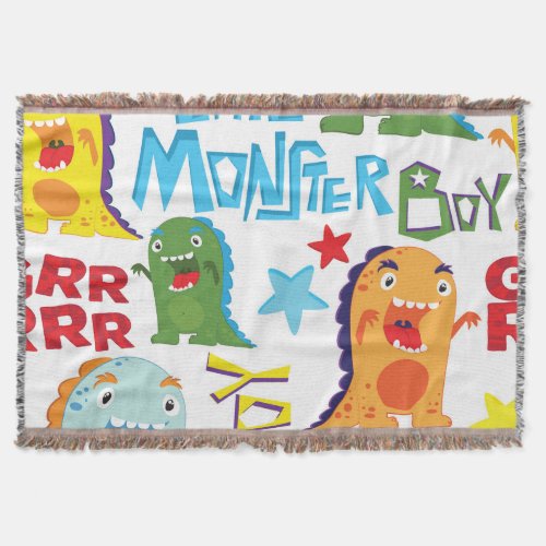 Cute Monsters Childrens Fun Seamless Throw Blanket