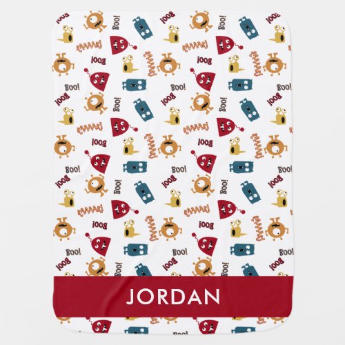 Cute Monsters Custom Name Baby Boy Whimsical silly Baby Blanket