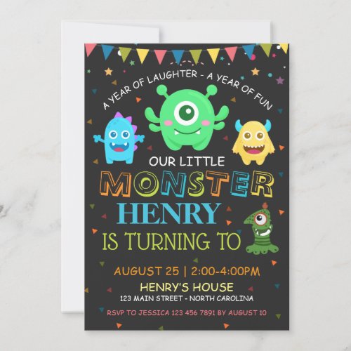 Cute monsters first birthday Personalize RSVP Invitation