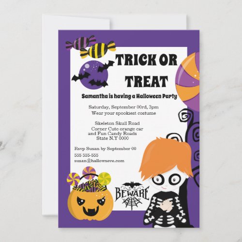 Cute Monsters Halloween Birthday Party kids Invitation