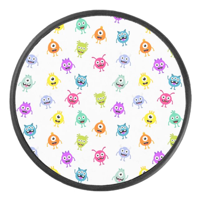 Cute Monsters Halloween Pattern Hockey Puck (Front)