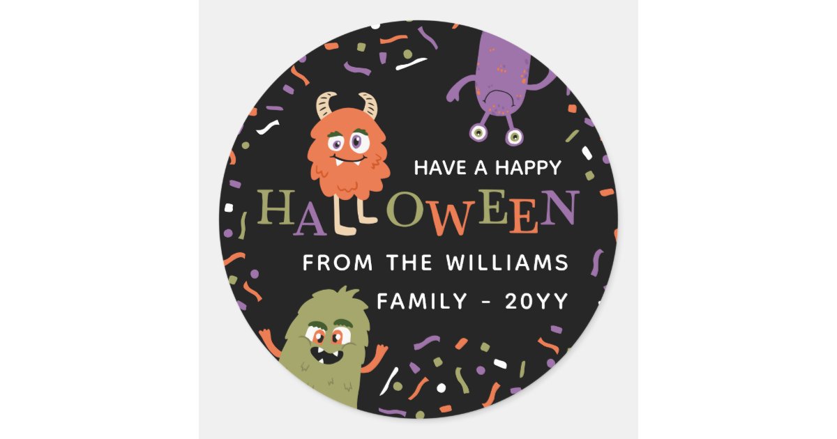 Cute Monsters Happy Halloween Classic Round Sticker | Zazzle