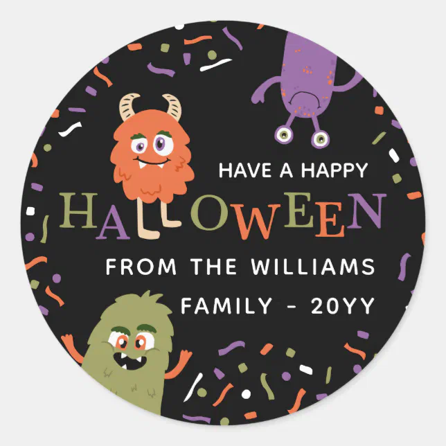Cute Monsters Happy Halloween Classic Round Sticker | Zazzle
