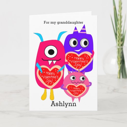 Cute Monsters Happy Valentines Day Granddaughter Holiday Card