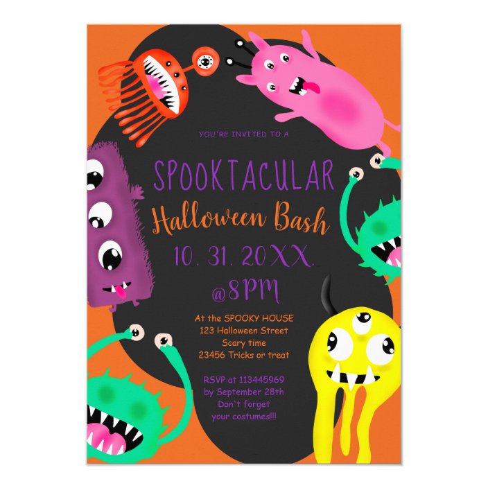 Cute monsters illustration halloween party invitation | Zazzle.com