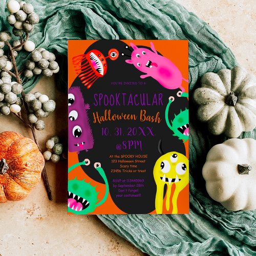 Cute monsters illustration halloween party invitation