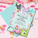 Cute Monsters Kid's 1st Birthday Party Invitation<br><div class="desc">Your little monster is turning one! Celebrate in style with these very cute and sweet monster themed party invitations. The invitation can be personalized to include your little one's party details! The invitations feature cute party ready monsters surrounded by sweet treats. Let's get this party started!</div>