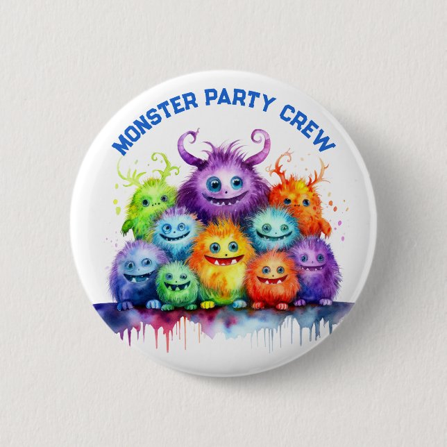 Cute Monsters Kids Birthday Party Crew Button (Front)