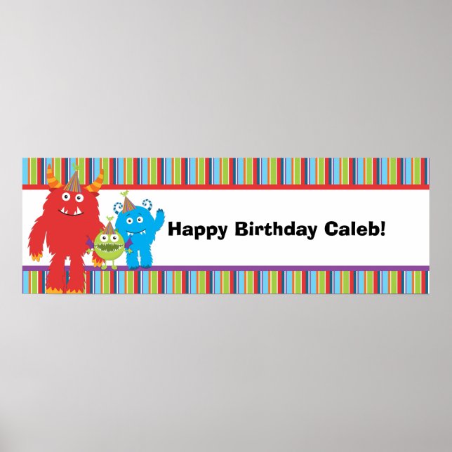 Cute Monsters Kids Birthday Party Custom Banner Poster (Front)