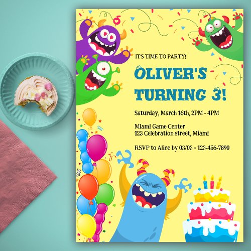 Cute Monsters Kids Birthday Party Invitation