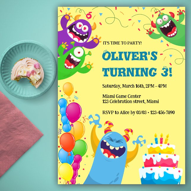 Cute Monsters Kids Birthday Party Invitation (Creator Uploaded)