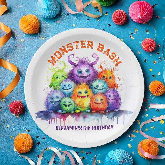 Cute Monsters Kids Birthday Party Paper Plates (Creator Uploaded)