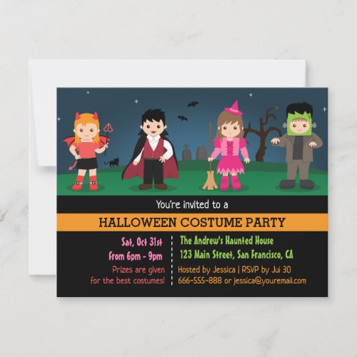 Cute Monsters Kids Halloween Costume Party Invitation