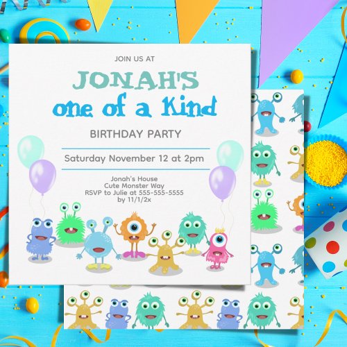 Cute Monsters One Of A Kind Birthday Invitation