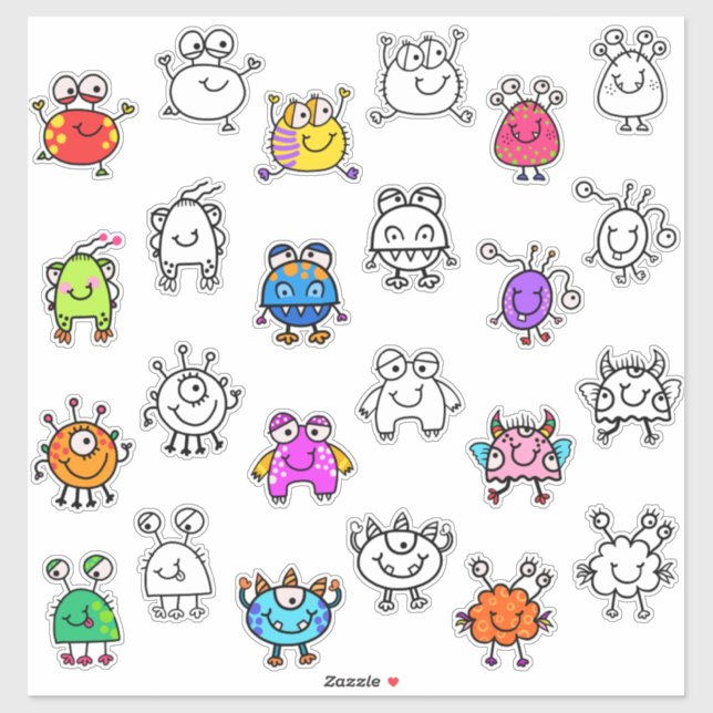 Cute Monsters & Outline Twins Sticker (Sheet)