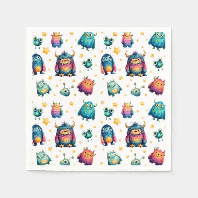 Cute Monsters Pattern Kids' Birthday Party  Napkins (Front)