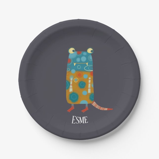 Cute Monsters Personalized Paper Plates (Front)