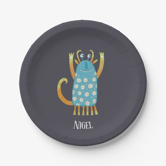 Cute Monsters Personalized Paper Plates (Front)