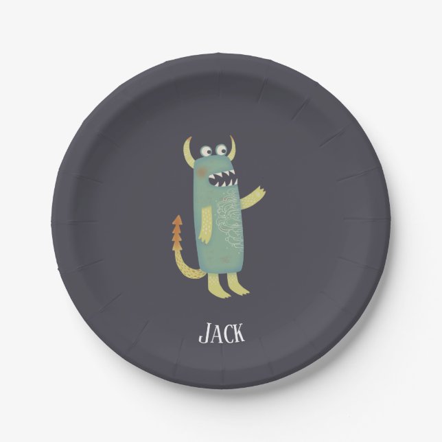 Cute Monsters Personalized Paper Plates (Front)