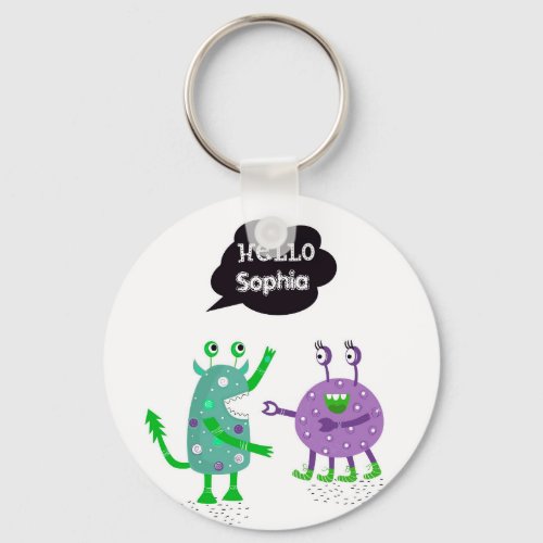 Cute Monsters say Hello Keychain