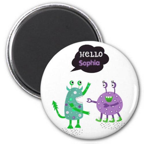 Cute Monsters say Hello Magnet