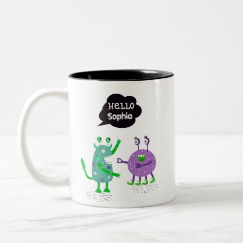 Cute Monsters say Hello Two_Tone Coffee Mug