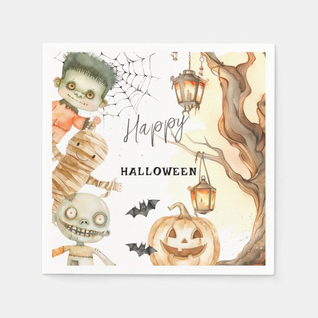 Cute Monsters Spooktacular Kids Halloween Party Napkins (Front)