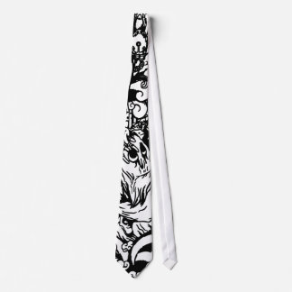 Cute Monsters & Voodoo Dolls in Black & White Neck Tie