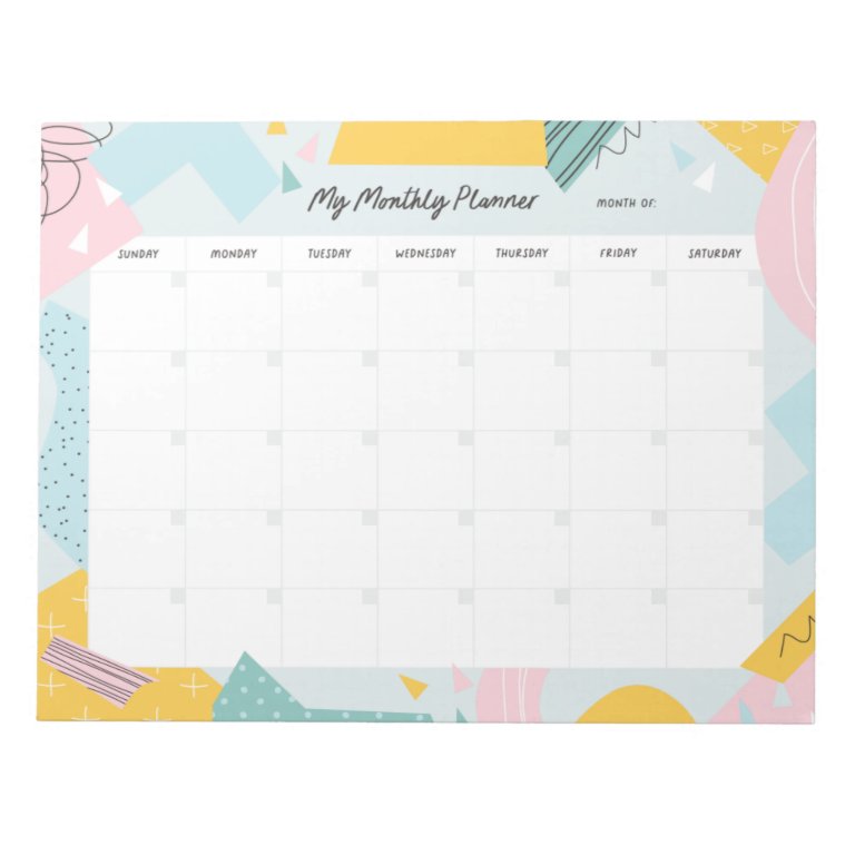 Cute Monthly Planner Abstract Pastel Notepad