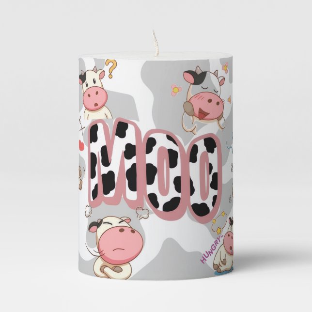Cute “Moo Cow” Cartoon Design Pillar Candle (Front)