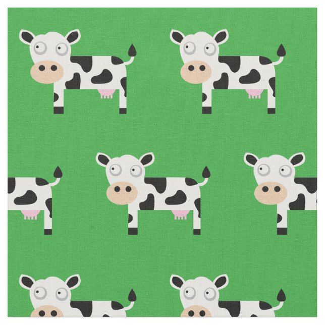 Cute Moo Cow Kid Baby Nursery Farm Green Fabric (Close Up)