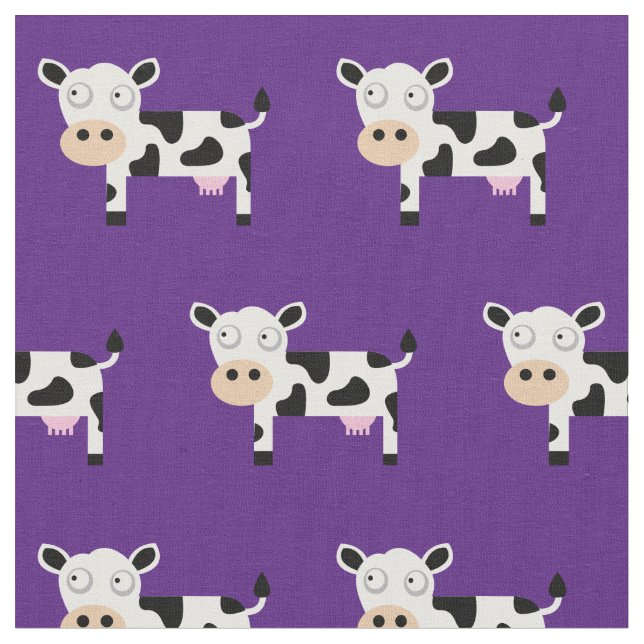 Cute Moo Cow Kid Baby Nursery Farm Purple Fabric (Close Up)