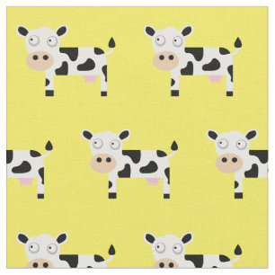 Cute Moo Cow Kid Baby Nursery Farm Yellow Fabric