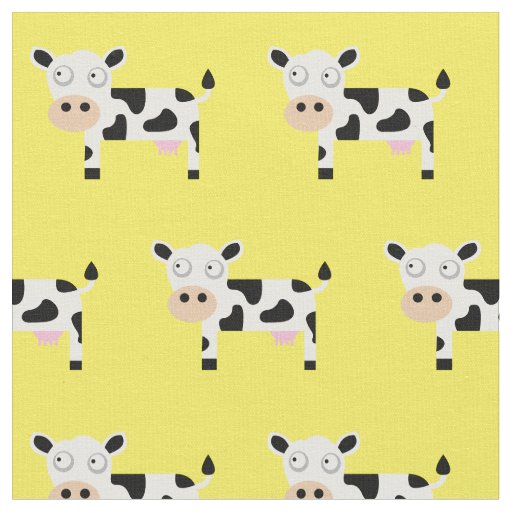 Cute Moo Cow Kid Baby Nursery Farm Yellow Fabric