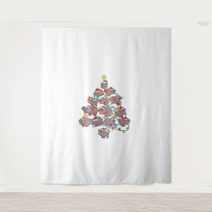 Cute Moo Deng Christmas Tree Funny Baby Pygmy Hipp Tapestry