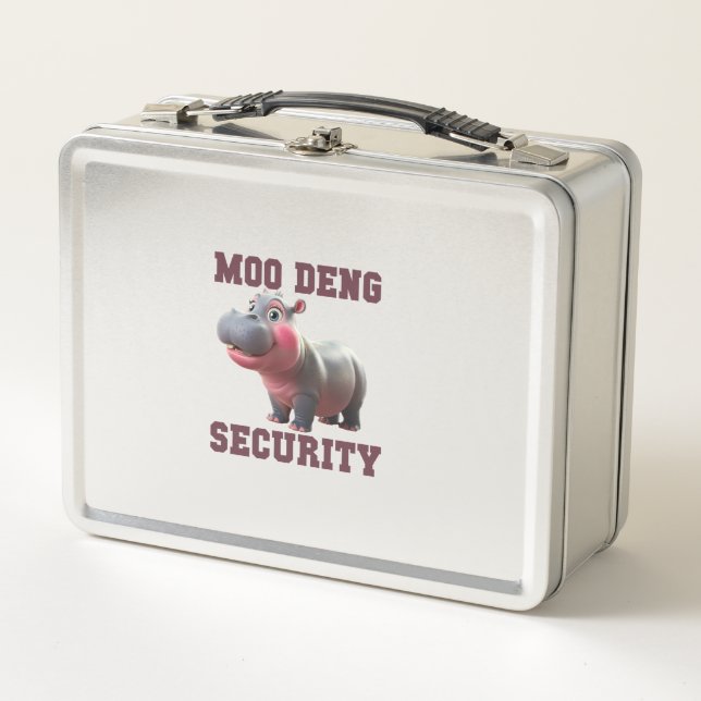 Cute MOO DENG SECURITY Dad Baby Hippo Papa Parent  Metal Lunch Box (Front)