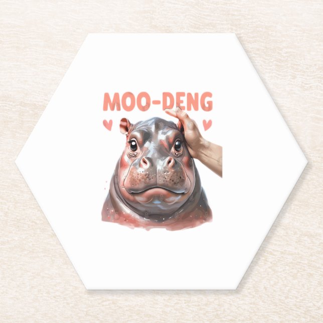 Cute Moo Deng T-Shirt Paper Coaster (Front)