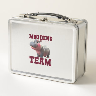 Cute MOO DENG TEAM Baby Hippo Squad Girls Besties  Metal Lunch Box