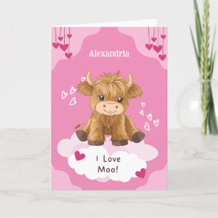 Cute Moo Highland Cow Valentine Holiday Card