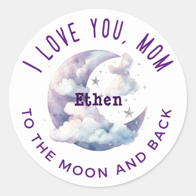 Cute Moon and back Mother's day custom   Classic Round Sticker (Front)