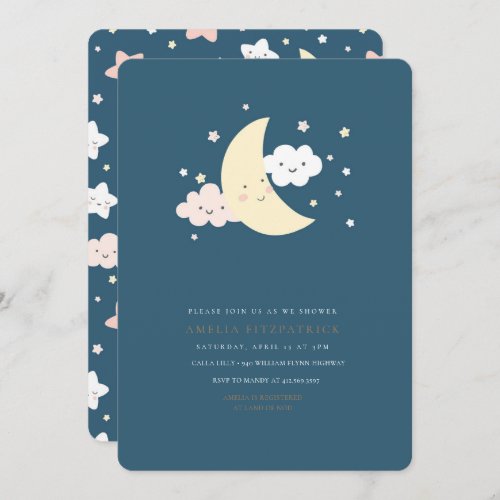 Cute Moon and Star Baby Shower Invitation Navy