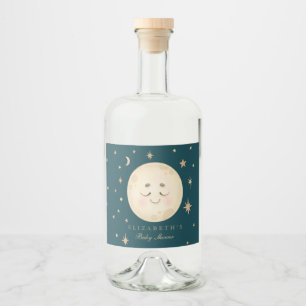 Cute Moon and Star Navy Baby Shower Liquor Bottle Label