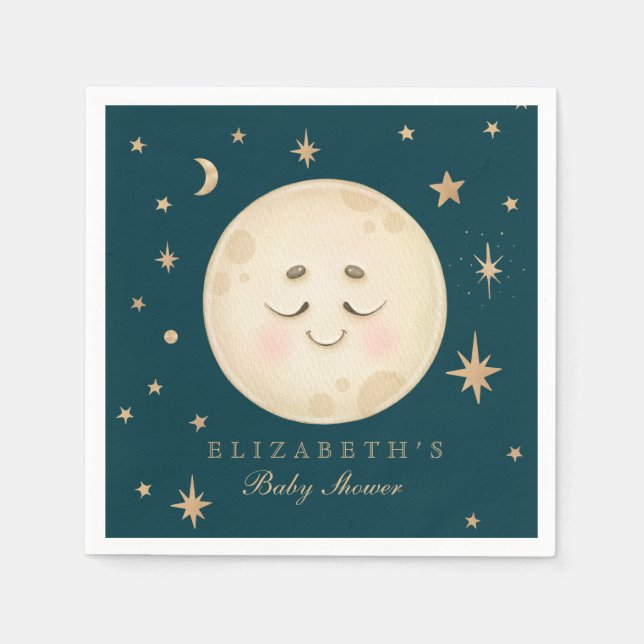 Cute Moon and Star Navy Baby Shower  Napkins (Front)