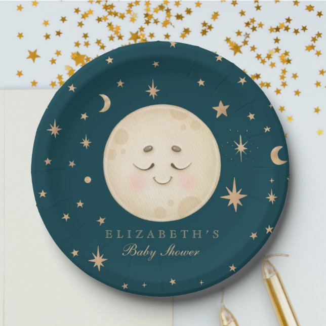 Cute Moon and Star Navy Baby Shower  Paper Plates (Creator Uploaded)